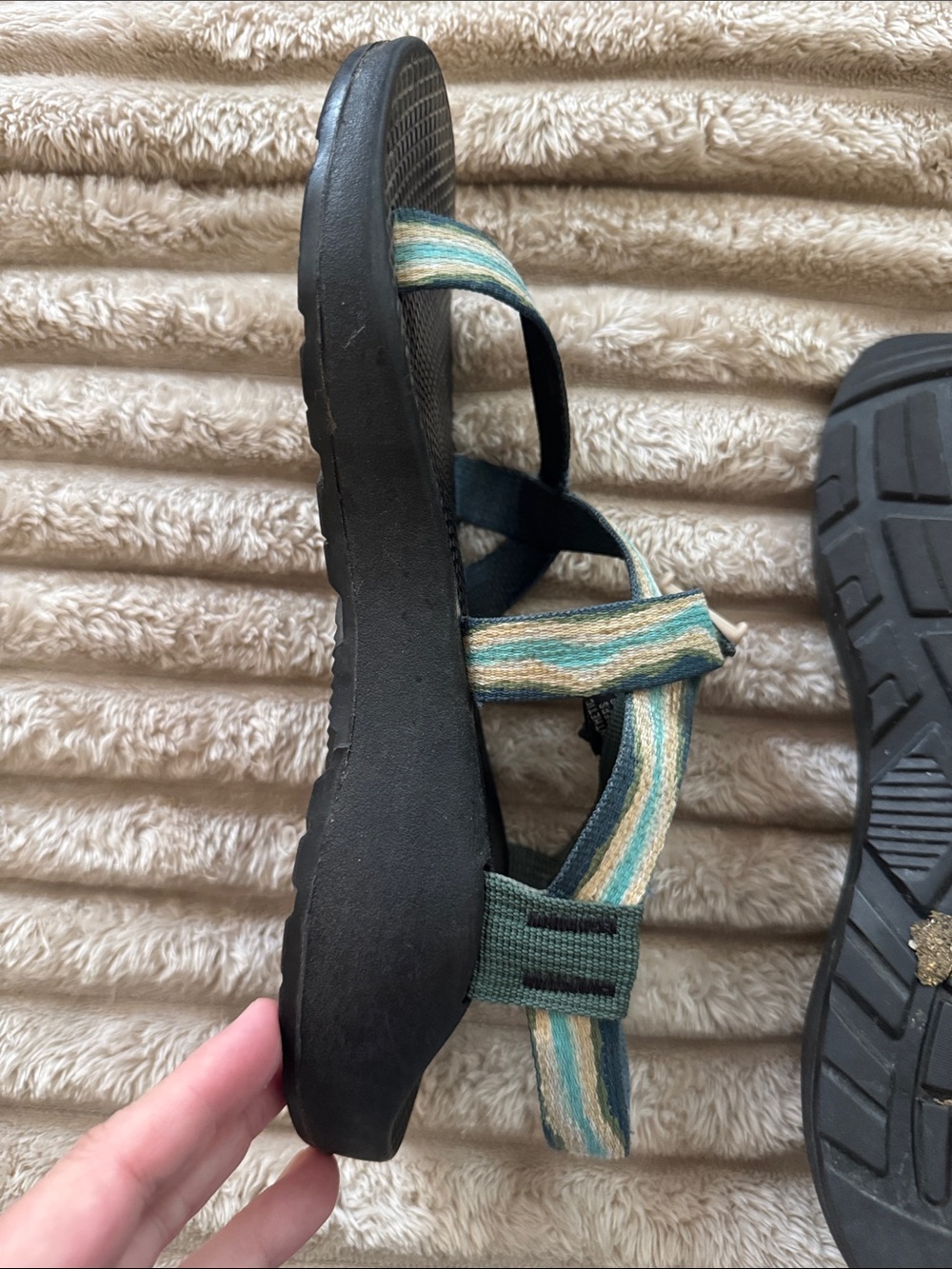 Chaco Women's Black Sandals with Teal and Cream Straps - Picture 3 of 3